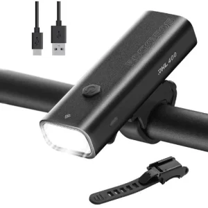 ROCKBROS Vélo Lampe frontale LED rechargeable USB, 400 lumens Lumière étanche IPX6 avec 4 modes fixes et clignotants