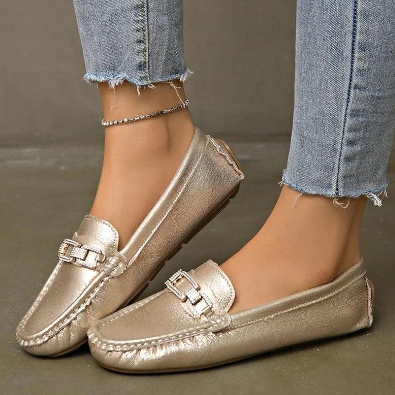 mocassin orthopédique femme plats dorés – Image 4