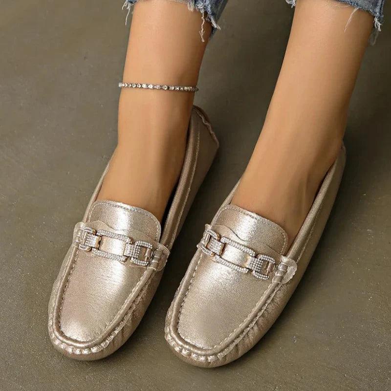 mocassin orthopédique femme plats dorés – Image 3