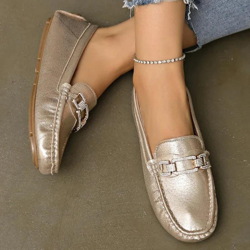 mocassin orthopédique femme plats dorés – Image 2