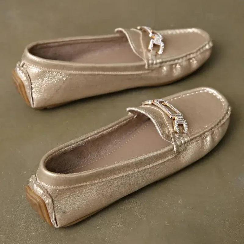 mocassin orthopédique femme plats dorés – Image 5