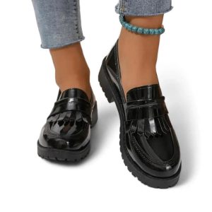 mocassin orthopédique femme vernis à franges