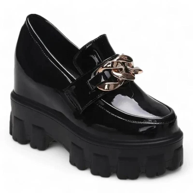 mocassin orthopédique femme vernis à talons compensés