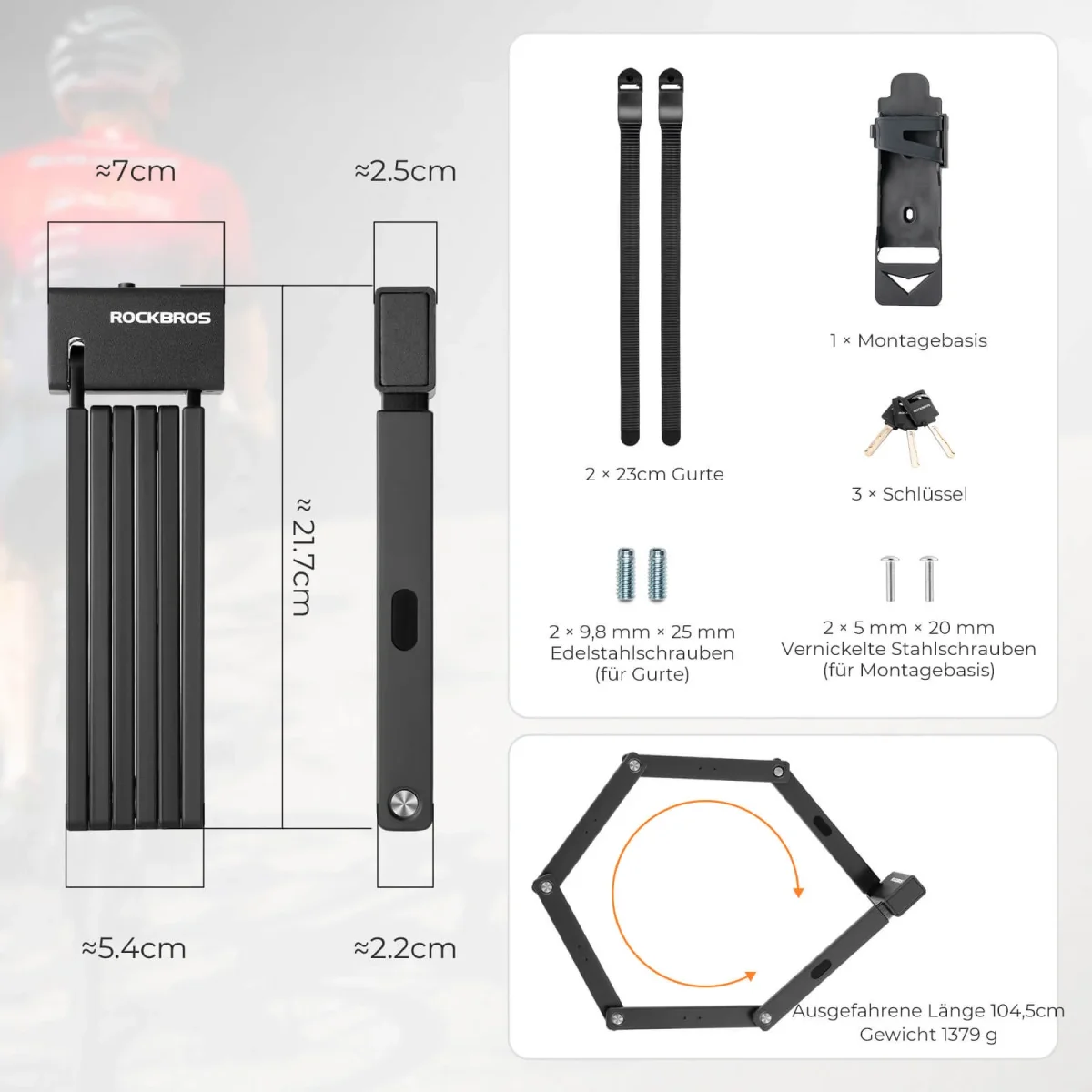 Antivol de vélo pliable 104 cm ROCKBROS – Image 4