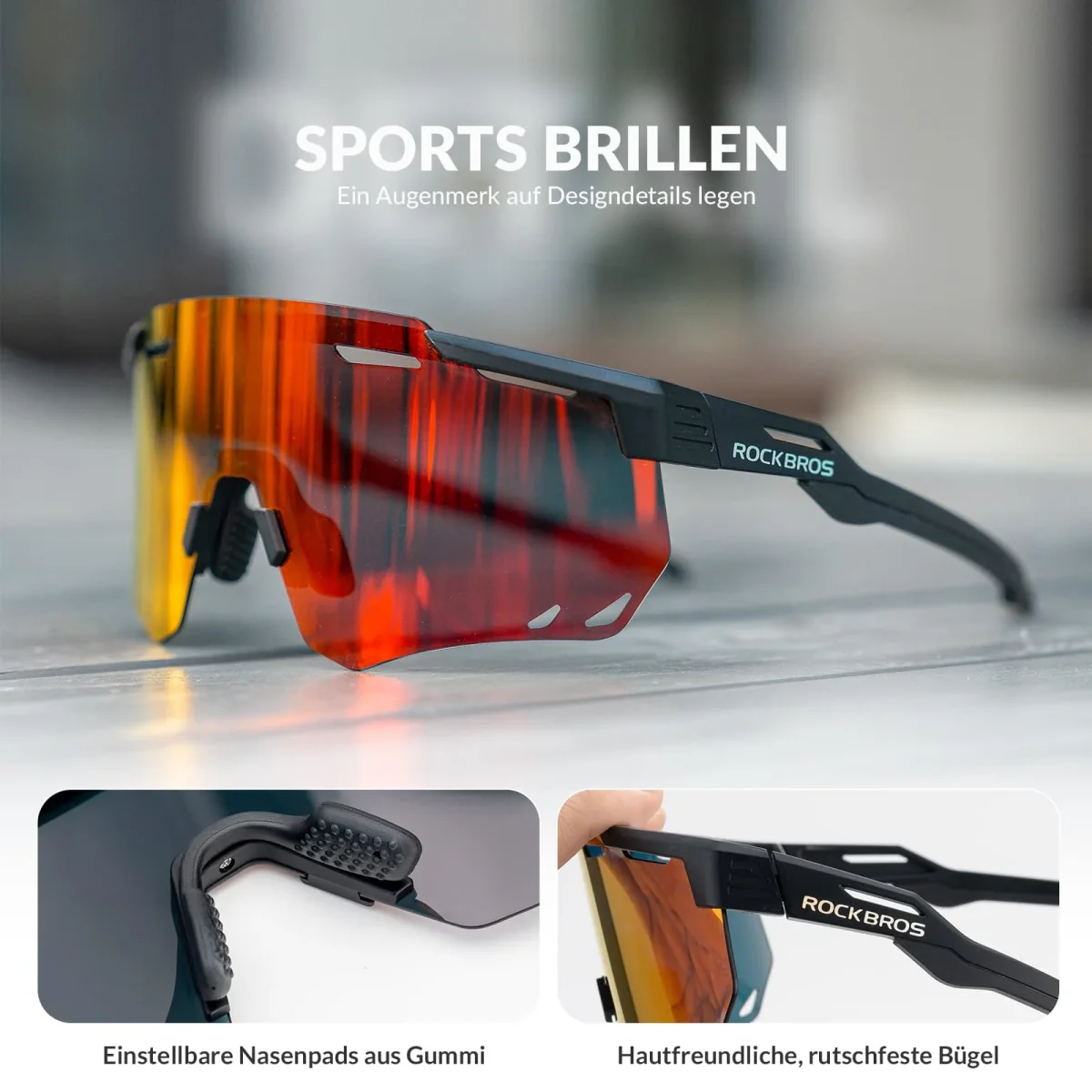 Lunettes de cyclisme ultralégères, lunettes de soleil polarisées avec protection UV400, ROCKBROS – Image 4