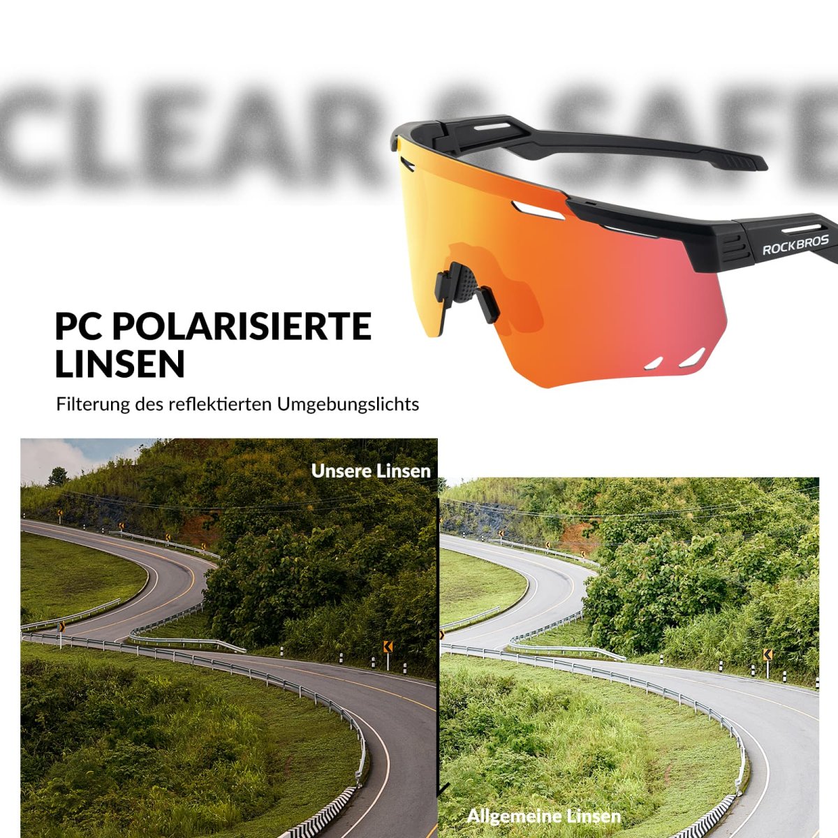 Lunettes de cyclisme ultralégères, lunettes de soleil polarisées avec protection UV400, ROCKBROS – Image 2