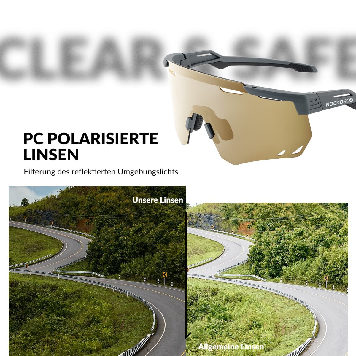 Lunettes de cyclisme ultralégères, lunettes de soleil polarisées avec protection UV400, ROCKBROS – Image 8