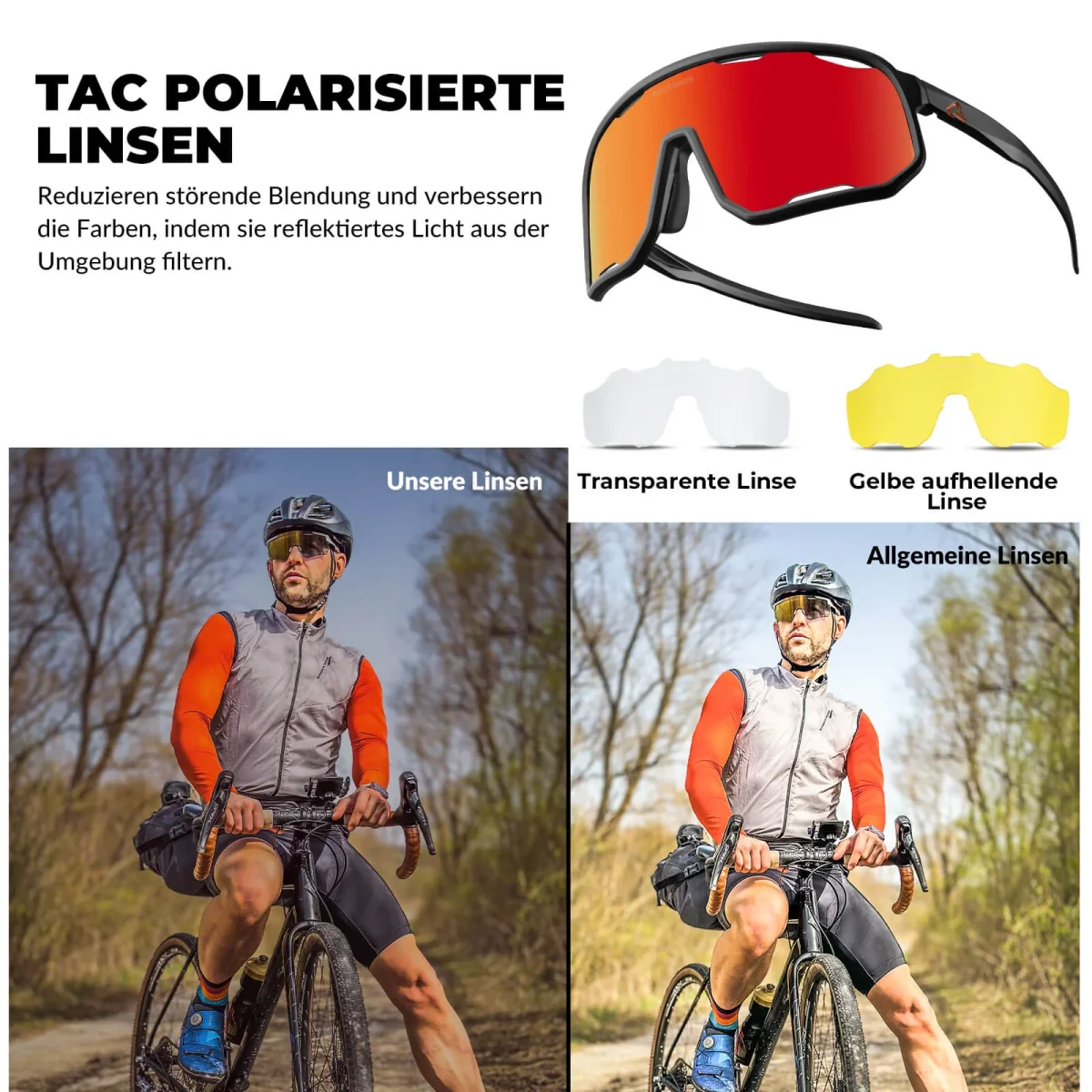 Lunettes de cyclisme, lunettes de soleil polarisées, protection UV, plaquettes nasales interchangeables, modèle femme/homme, ROCKBROS – Image 6