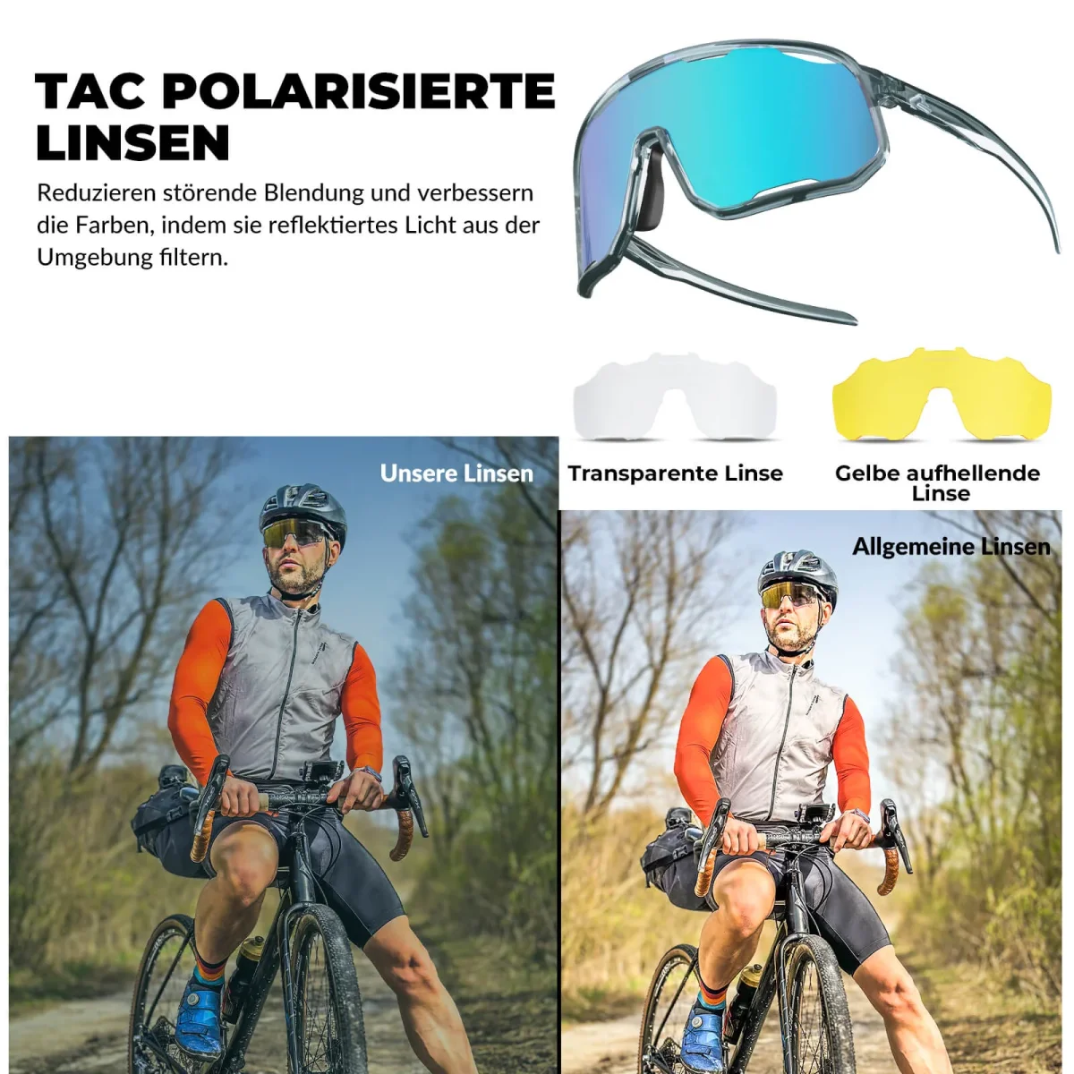 Lunettes de cyclisme, lunettes de soleil polarisées, protection UV, plaquettes nasales interchangeables, modèle femme/homme, ROCKBROS – Image 9