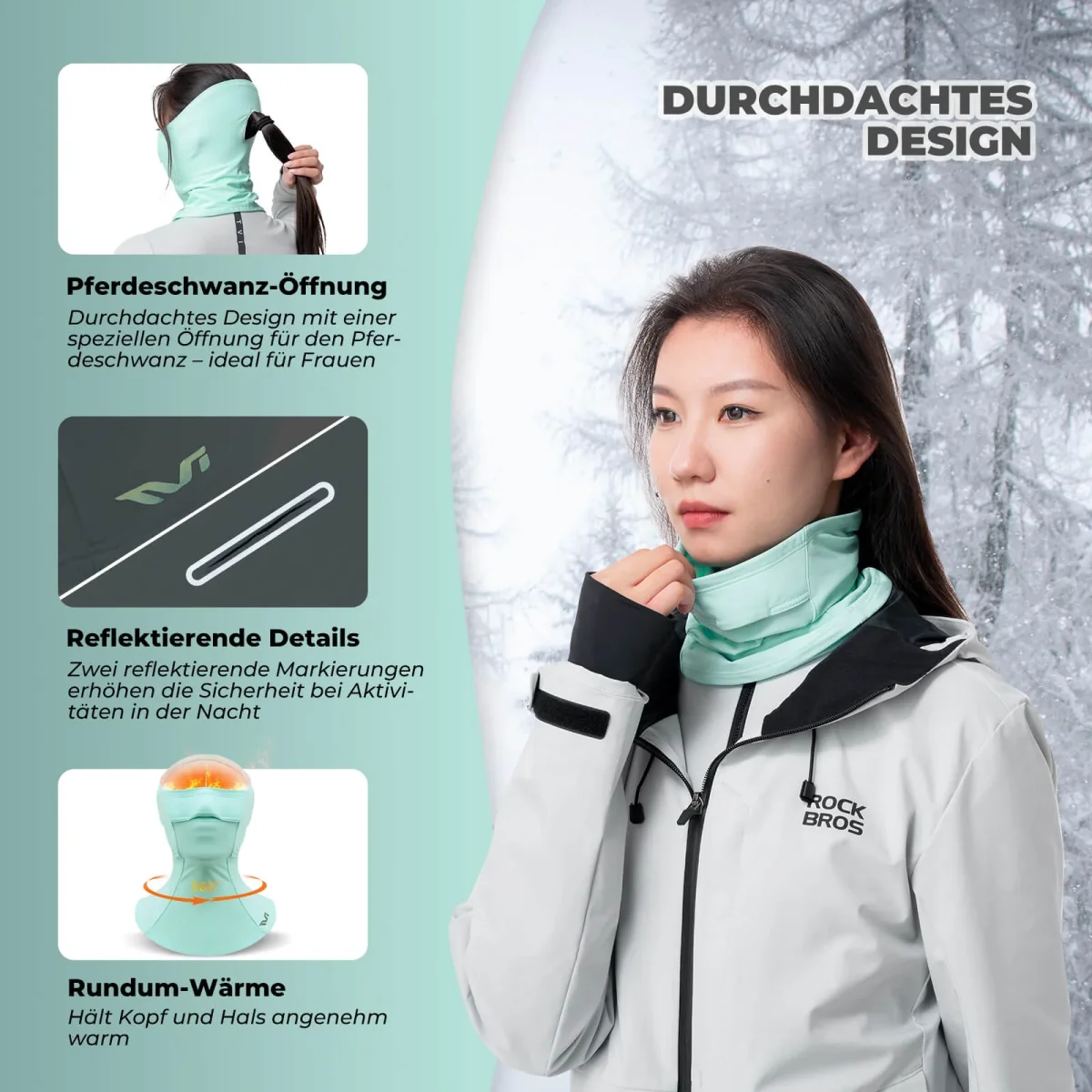 Cagoule pour femme TVI avec ouverture pour queue de cheval, vert chaud, ROCKBROS – Image 3