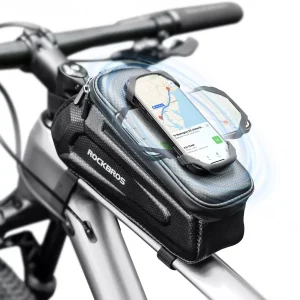 Sac de vélo ROCKBROS Sac de cadre à coque rigide de 1,5 L avec support pour téléphone portable jusqu'à 6,5 pouces