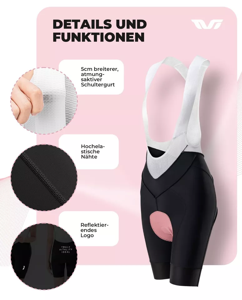 ROCKBROS Cuissard à bretelles de cyclisme pour femme avec bretelles, cuissard à bretelles de vélo rembourré, VTT – Image 5