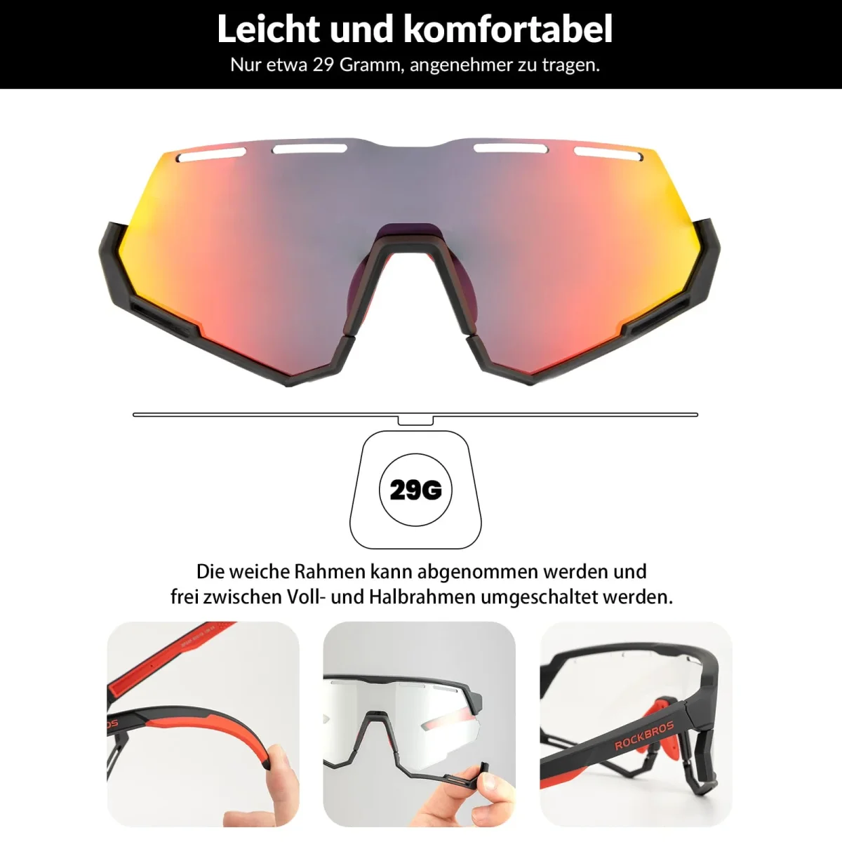 Lunettes de cyclisme 2 en 1, polarisées et photochromiques, ROCKBROS – Image 3