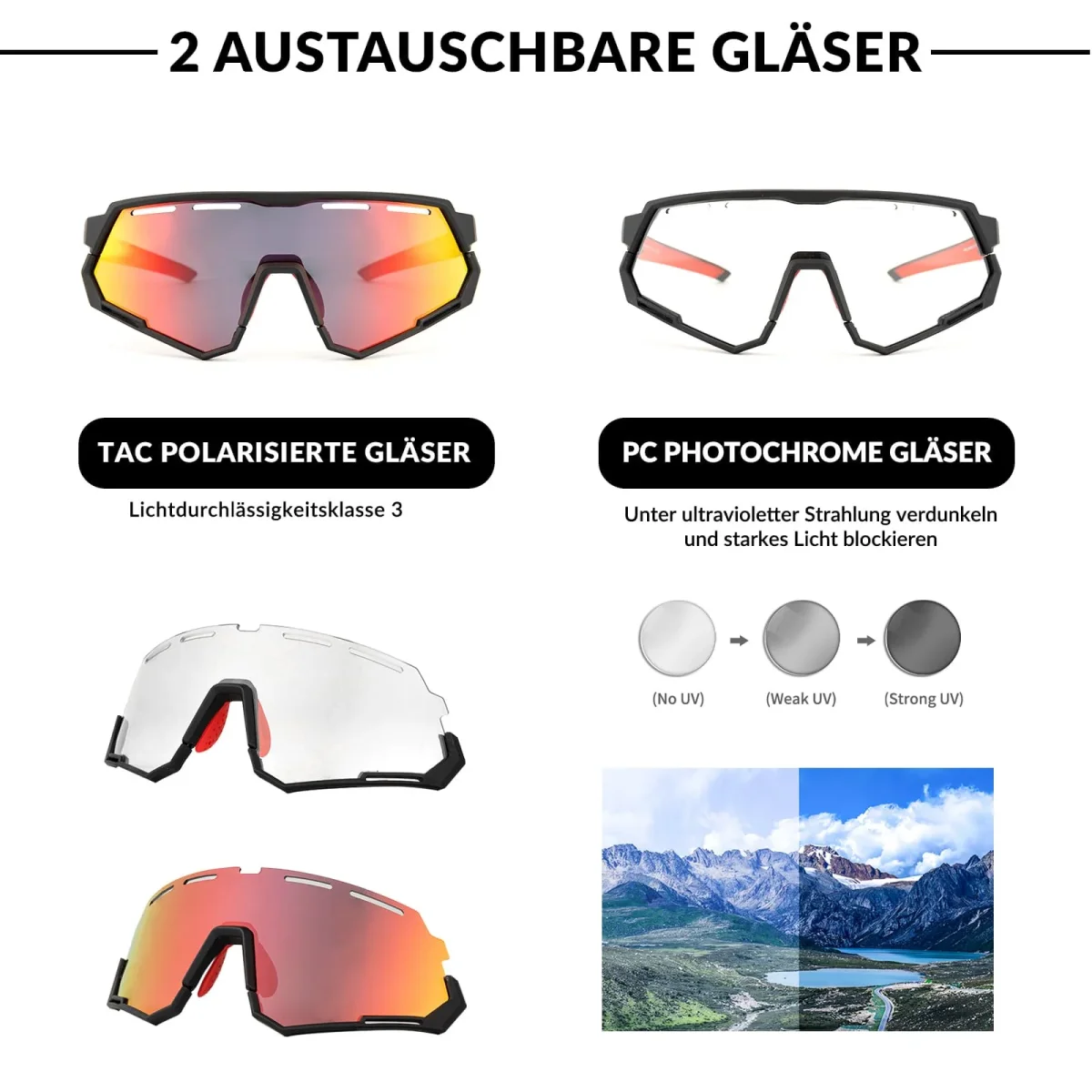Lunettes de cyclisme 2 en 1, polarisées et photochromiques, ROCKBROS – Image 2