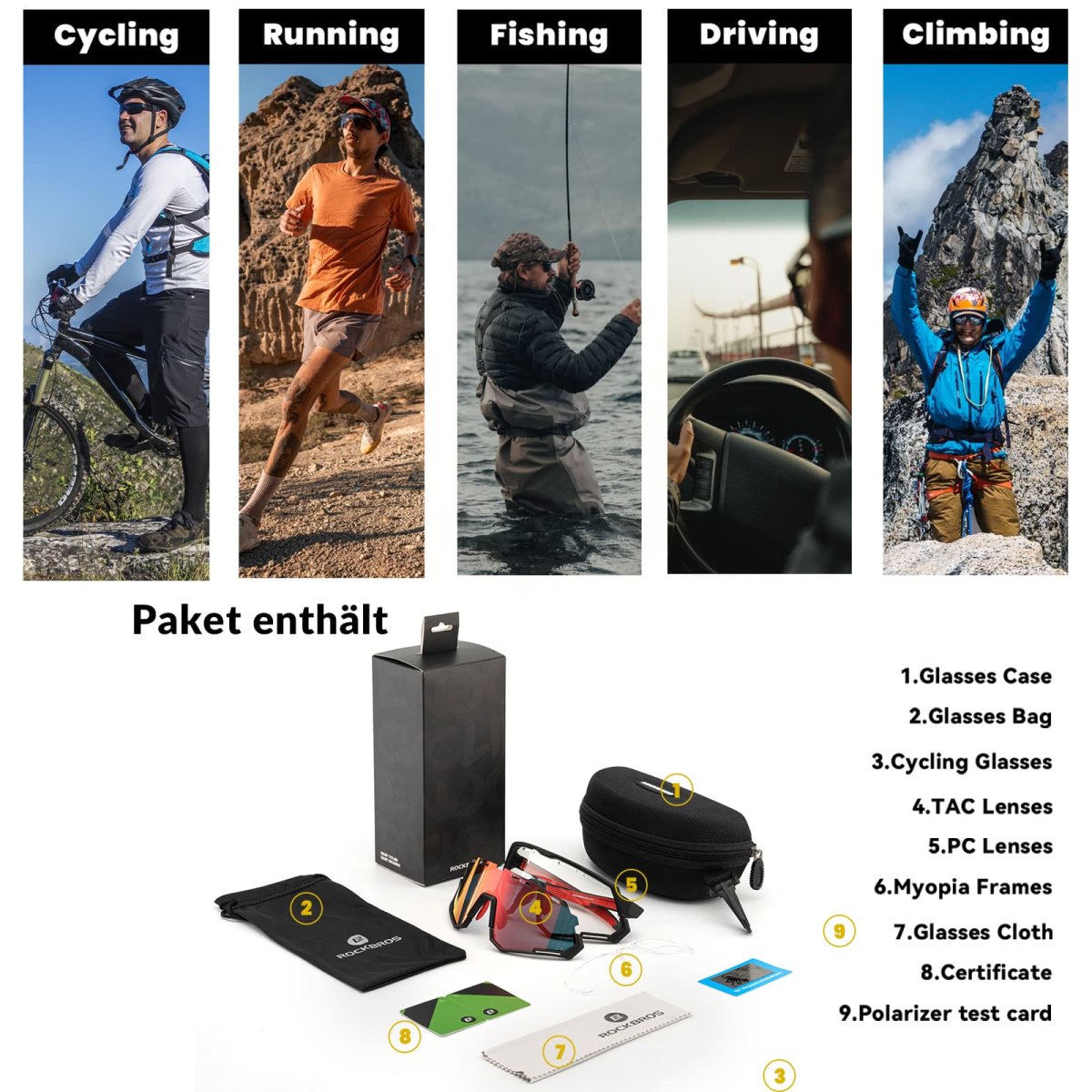 Lunettes de cyclisme 2 en 1, polarisées et photochromiques, ROCKBROS – Image 6