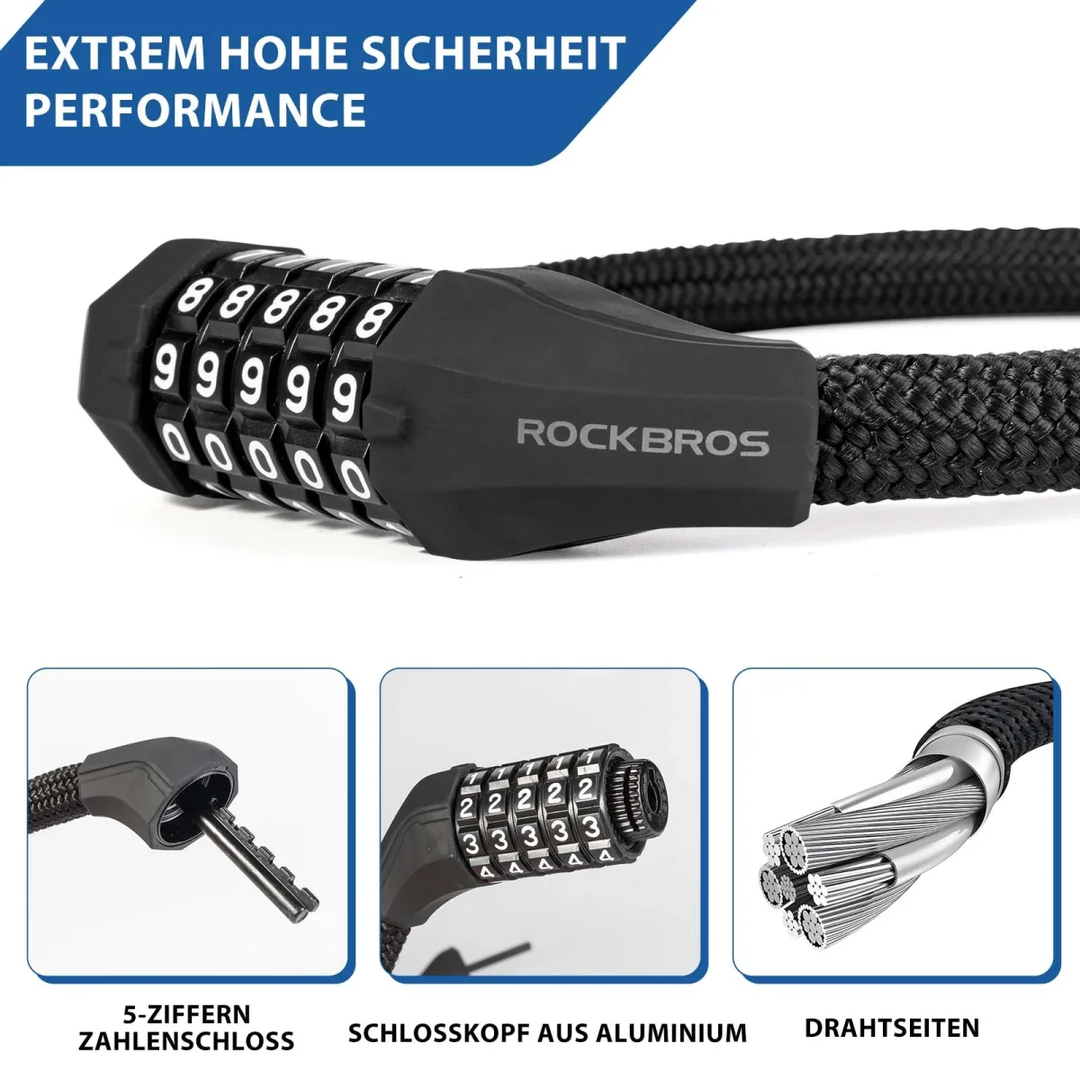 Antivol de vélo à combinaison 5 chiffres ROCKBROS – Image 2