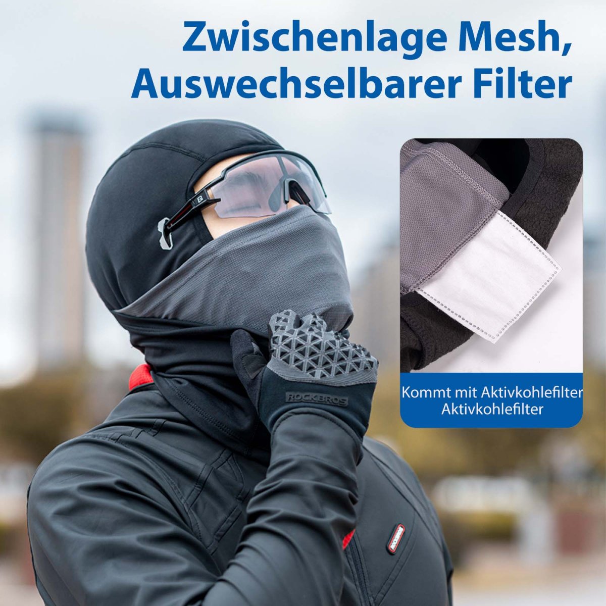 Cagoule coupe-vent à porter sous un casque, en polaire chaude, noire, ROCKBROS – Image 3