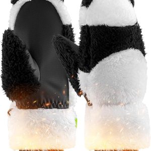 Qunature Gants de ski Panda Design pour enfants âgés de 4 à 12 ans, chauds, thermiques, coupe-vent, en polaire, idéaux pour les activités hivernales telles que le ski, le snowboard, le patinage sur glace